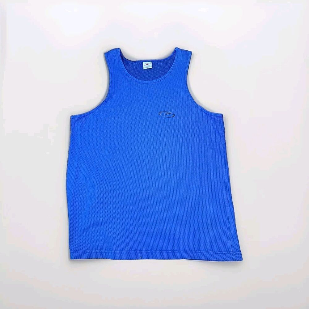 Vintage Speedo Tank Top Shirt Men's Size Large Embroidered Logo Blue Surf 90s‎